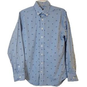 VINEYARD VINES Slim Fit Whale Shirt White Blue Check Sailboats Marlins Men Small